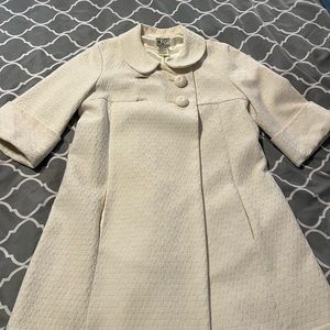Vintage Jackie O style 1/2 sleeve damask overcoat with pockets. Winterwht sz 6